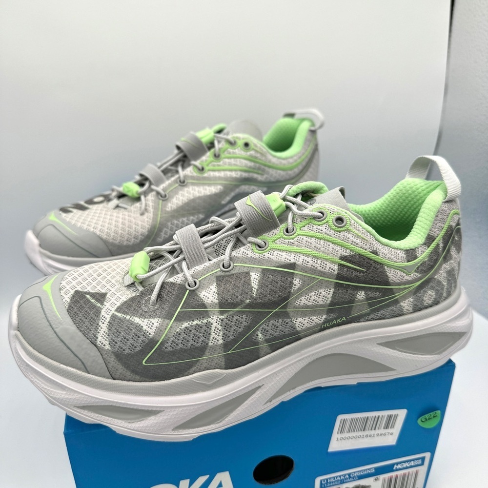 NWT Hoka Huaka Origins Unisex Shoes Running Sneakers Grey Green Quick Lace